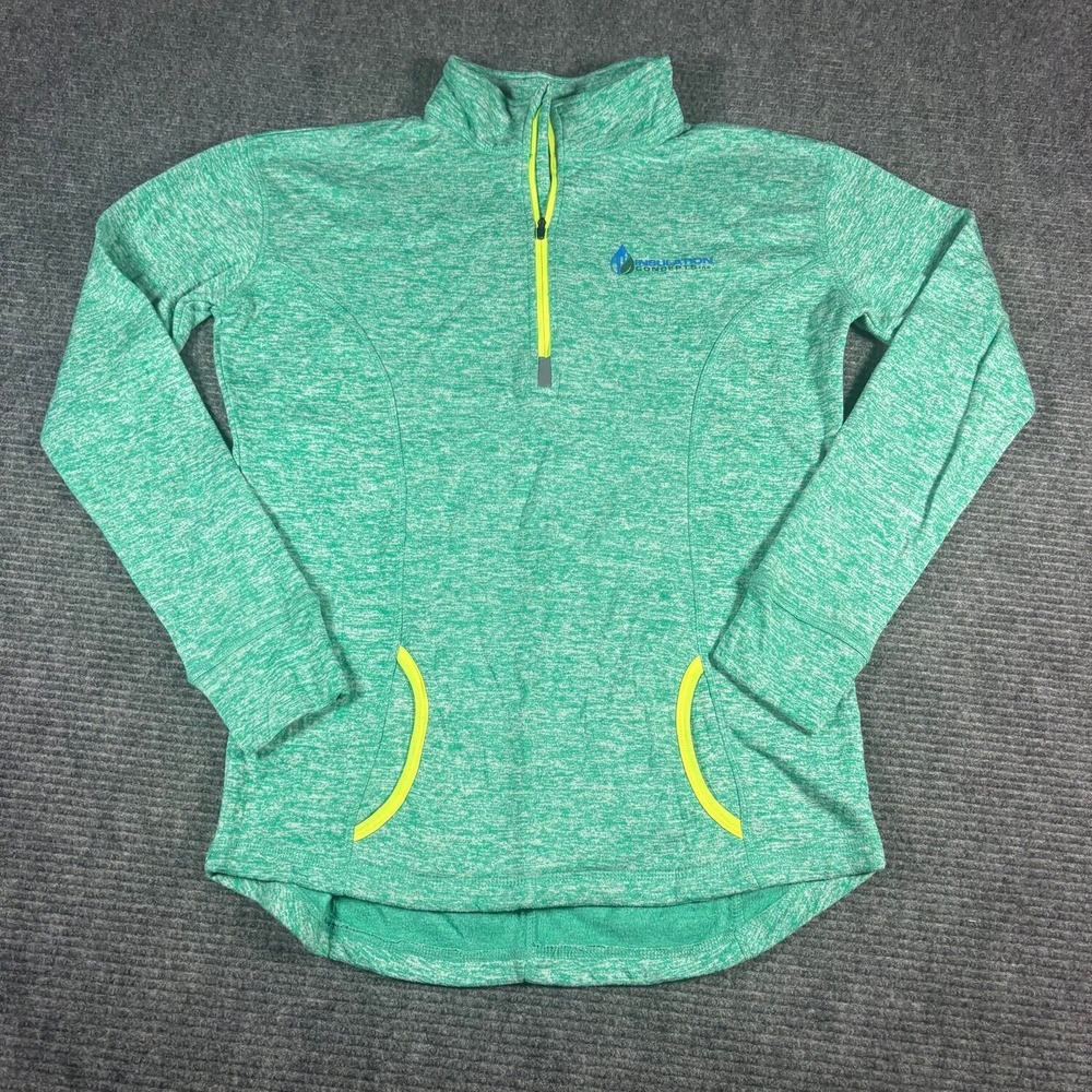 J. America 1/4 Zip Pullover Womens Large Green Excellent Space Dye Thumbholes